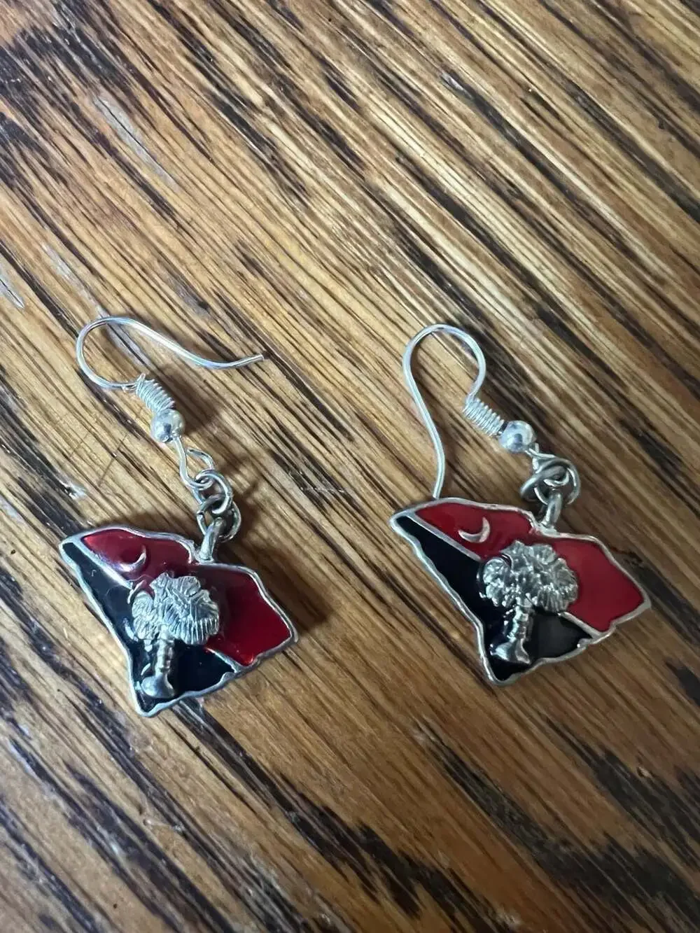 South Carolina State Map and Palmetto Tree Enamel Drop Earrings